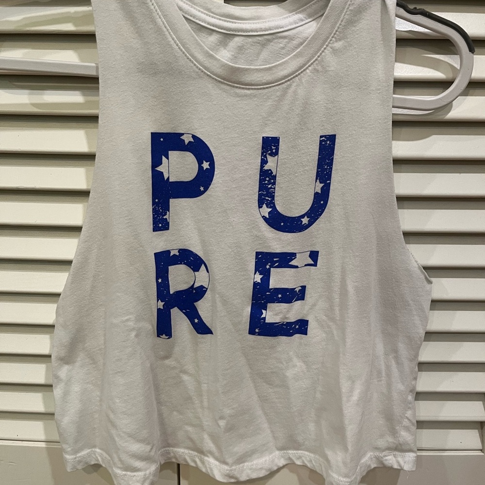 Pure Barre Muscle Tee in White with Blue Stars